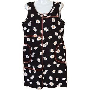 Zoe Women's M Daisy Floral Dress Black 70s Flower Power‎ Pockets NWT